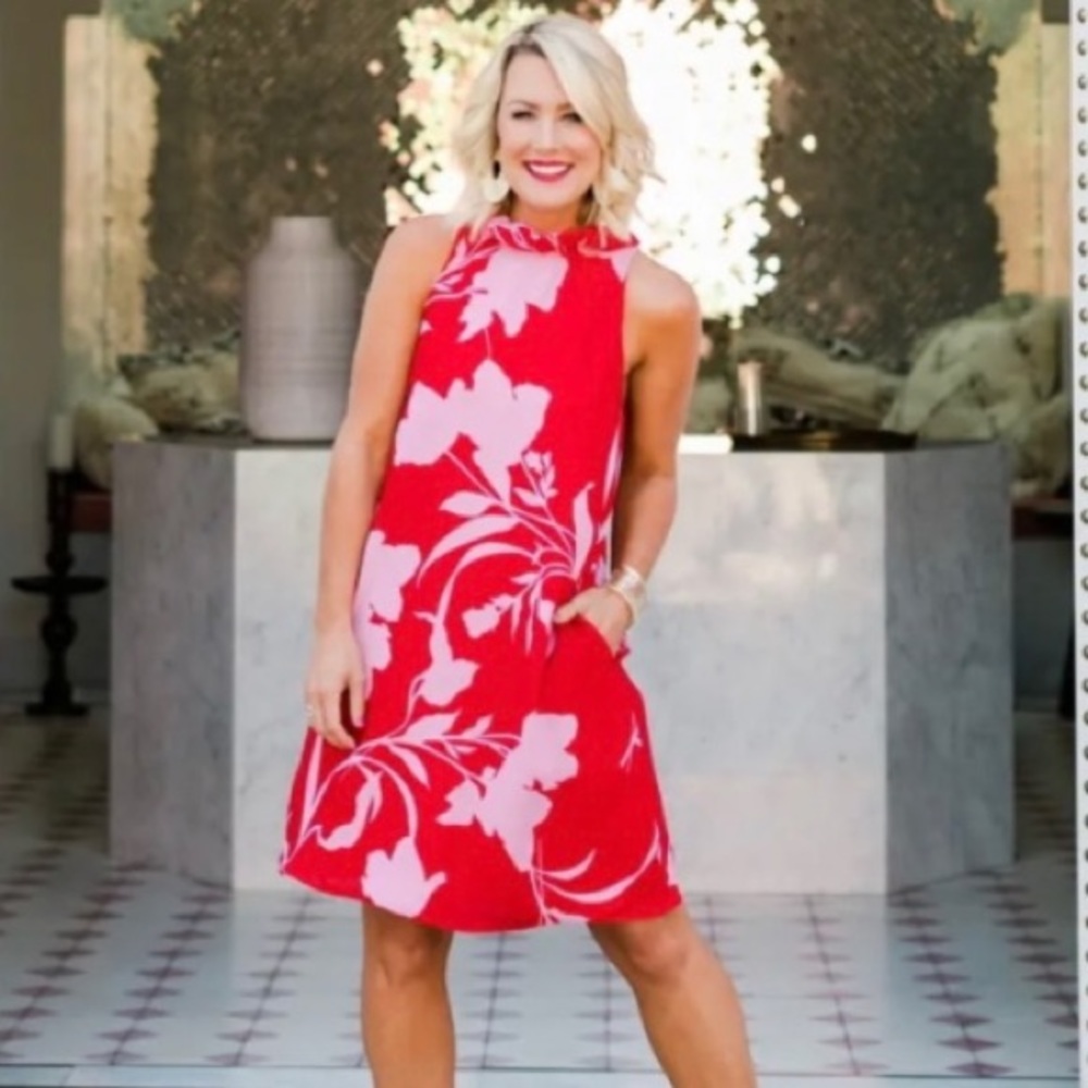 💥Gibson X Hi sugarplum cavallo ruffle neck dress print abstract multi💥